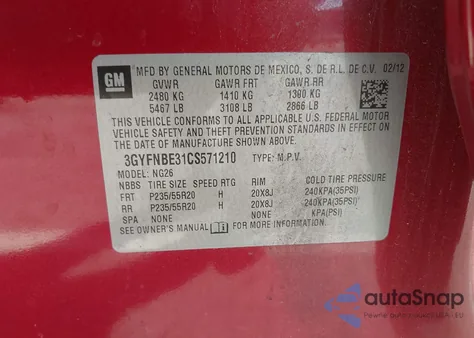 2012 Cadillac Srx Performance Collection from USA, damaged, VIN 3GYFNBE31CS571210